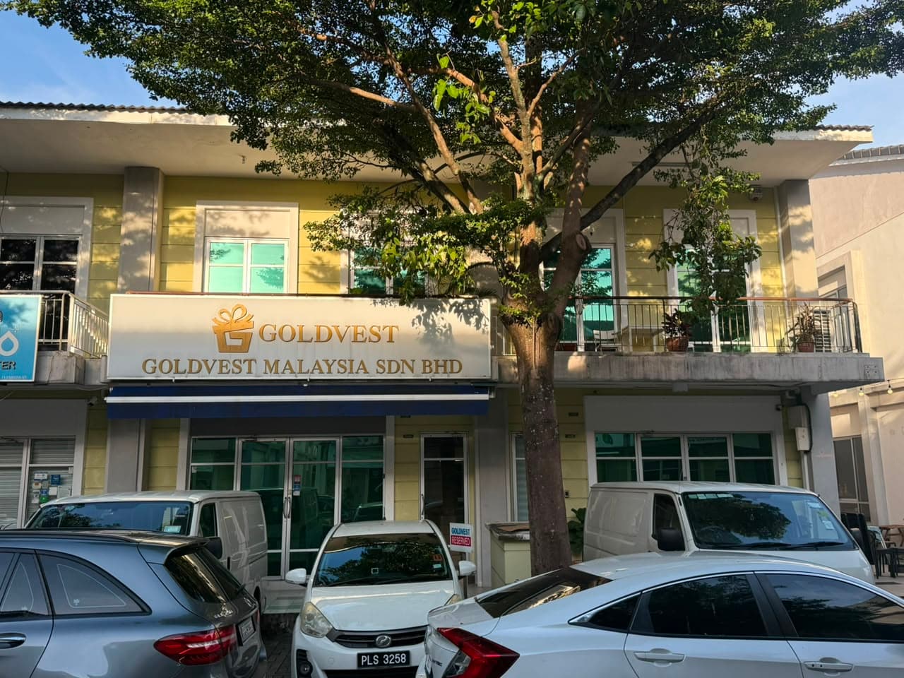 The Goldvest Malaysia Sdn Bhd shopfront in Bayan Lepas, Penang, with the company sign above the door