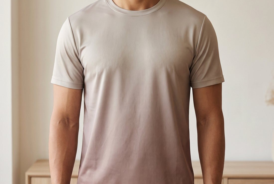 A gradient-sublimated performance tee in warm neutral tones on a model — an own-colours kit with no crest or tournament mark anywhere on it